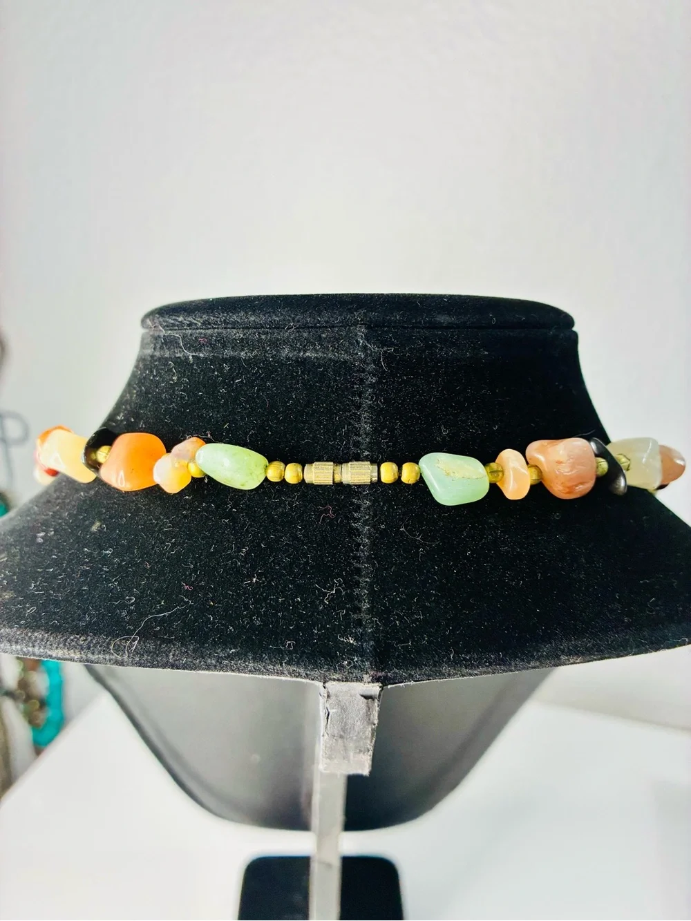 Multicolor Natural Stone Bead Necklace - Mixed Gem Accents VTG Hippie Cowgirl